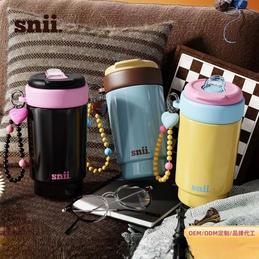 แก้วเก็บความเย็น 500ml สแตนเลส 316L ทรง Cute Rabbit แถมฟรี! สายห้อยลูกปัดสุดน่ารัก แก้วกาแฟพกพา