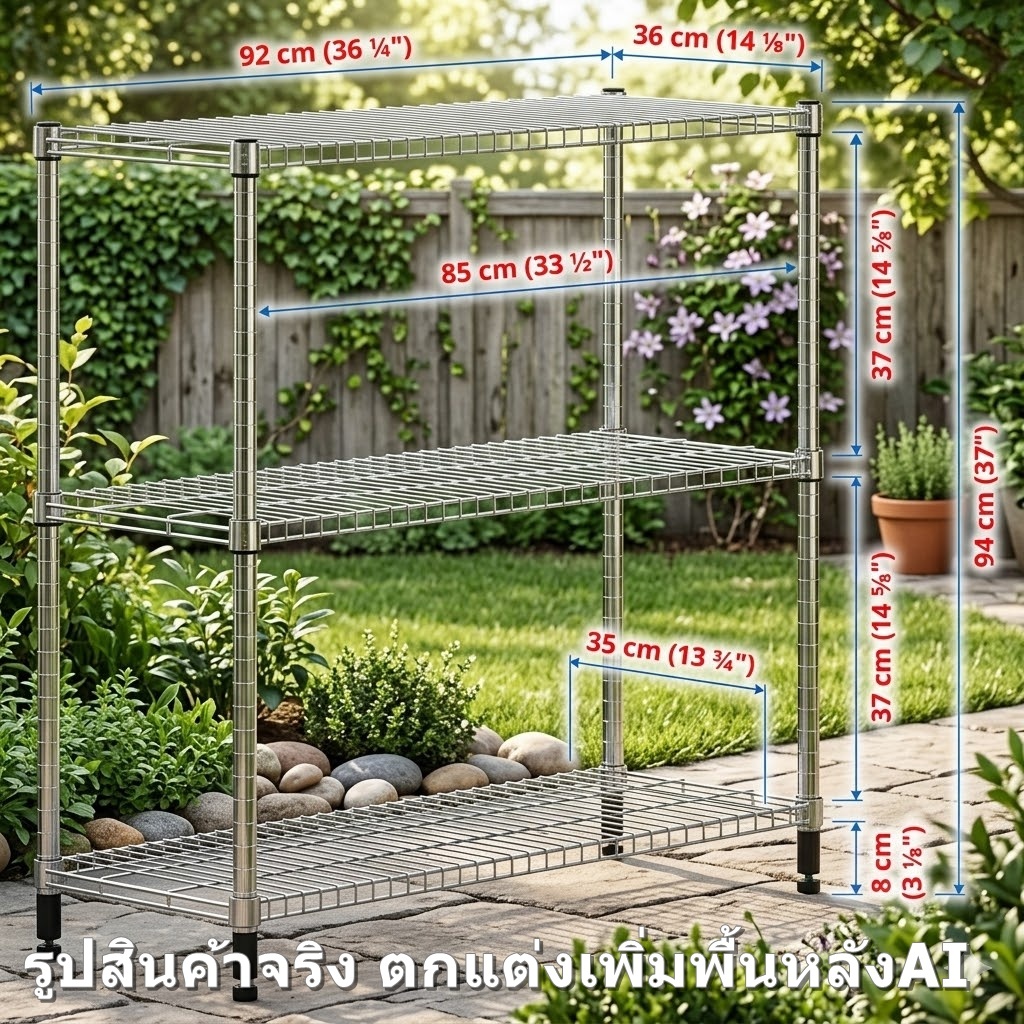 IKEA OMAR  ชั้นวางของ 3 ชั้น เหล็กกัลวาไนซ์กันสนิ่มใช้ภายนอกได้ แข็งแรงมาก 92x36x94 ซม.