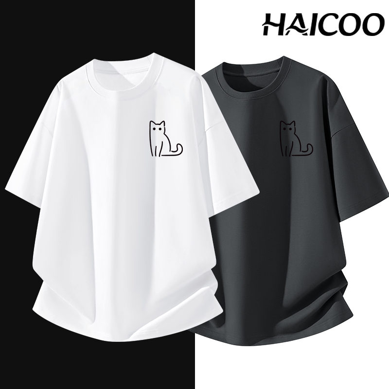 HAICOO เสื้อยืดผู้ชาย Cotton 100% ผ้าหนา 220G คอกลม สีพื้น ไม่ย้วย ไซส์ใหญ่ M-5XL