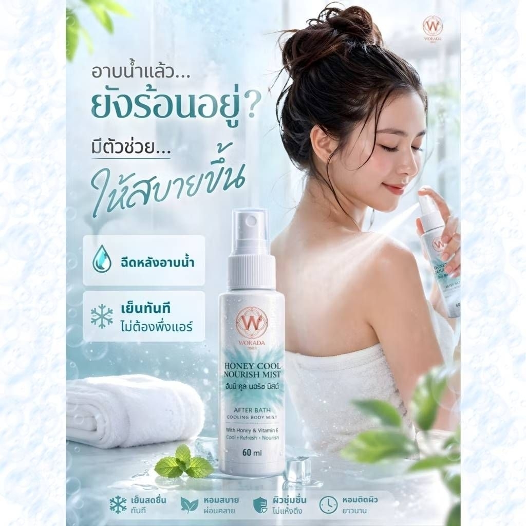 ใหม่❗️ วรดา สเปรย์เย็น Worada Honey Cool Nourish Mist 60ml. ผิวเย็นสบาย หอมสดชื่น