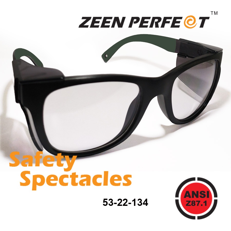แว่น SAFETY ZEEN PERFECT SG1009 เปลี่ยนเลนส์ได้ พร้อมกระบังข้าง design Wayf มาตราฐาน ANSI Z87.1