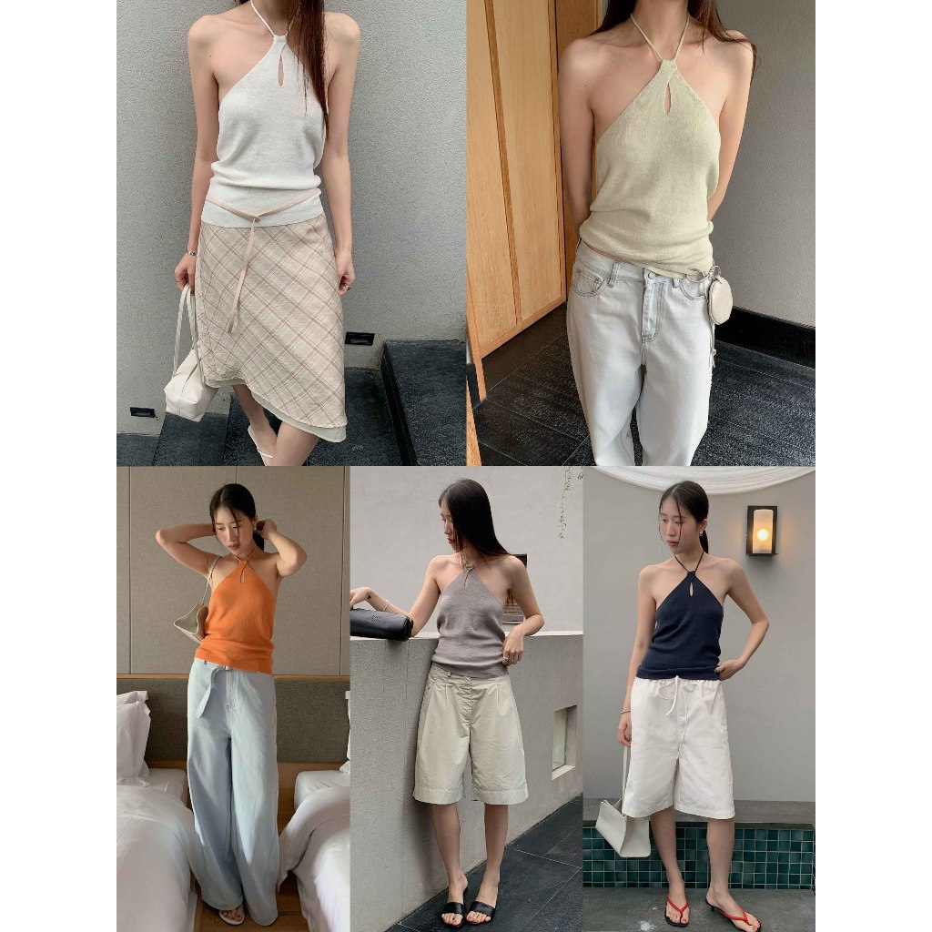 INBYIN - เสื้อคล้องคอผ้าลินินดีเทลเจาะเว้าอก HALTER KNIT TOP - I3608