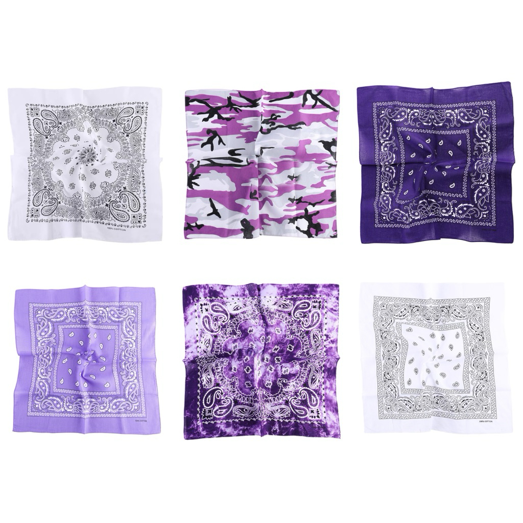 ผ้าพันคอ Bandana (Purple Tone) ผ้าฝ้าย 100% ลายเพสลีย์ โทนสีม่วง 55×55 ซม. สตรีท ฮิปฮอป [BD-BN20]