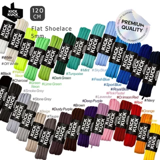 (แน่น2ชั้น เล็กเฉียบ5mm. 28เฉดสี ) เชือกรองเท้า (KICKKUCK) สำหรับรองเท้าวิ่งและกีฬา ทรงแบน FLAT LACE 120cm.มาตรฐานส่งออก