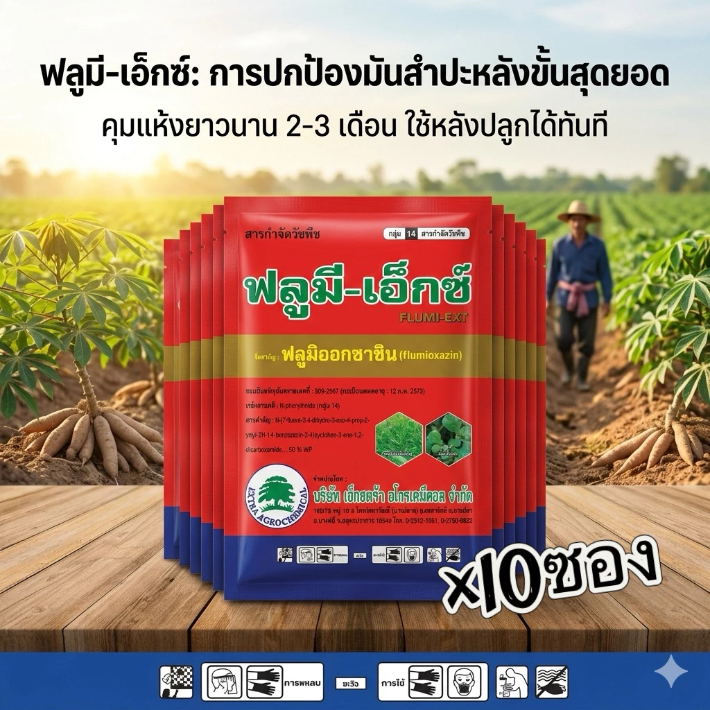 10ซอง ฟลูมี-เอ็กซ์(ต้นไม้) คุมหญ้าในสวนมันสัปปะหลัง ไร่อ้อยไร่ข้าวโพด คุมได้ทั้งดินเปียกและดินแห้ง ขนาด 100 กรัม