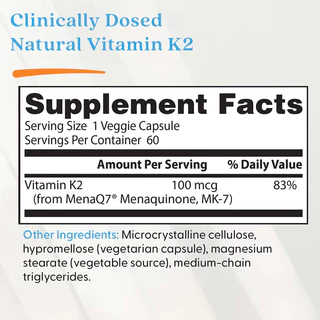 Doctor's Best, Natural Vitamin K2 MK-7 with MenaQ7, 100 mcg, 60 Veggie Caps