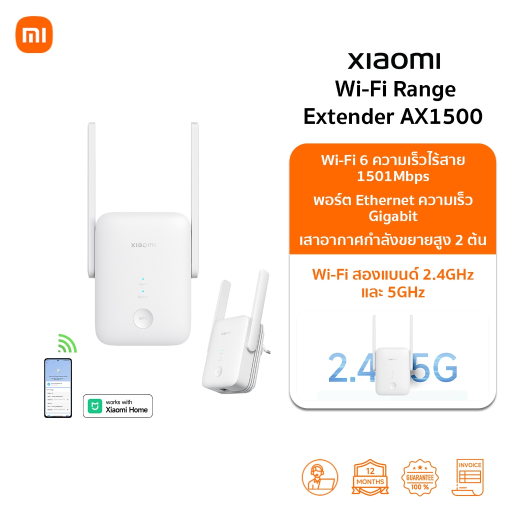 Xiaomi Wi-Fi Range Extender AX1500 ตัวขยายสัญญาณ | ความเร็ว 1501Mbps | พอร์ต Ethernet 10/100/1000 Mbps | Wi-Fi Amplifier