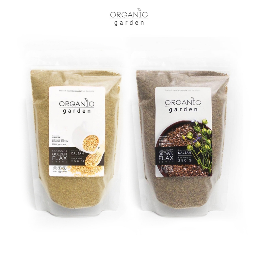 Organic garden แฟล็กซ์ แบบบด สีทอง250g.+สีน้ำตาล 250g.Golden+ Brown Flax Seeds (อาหารเสริมสำหรับเด็ก 6 เดือนขึ้นไป)