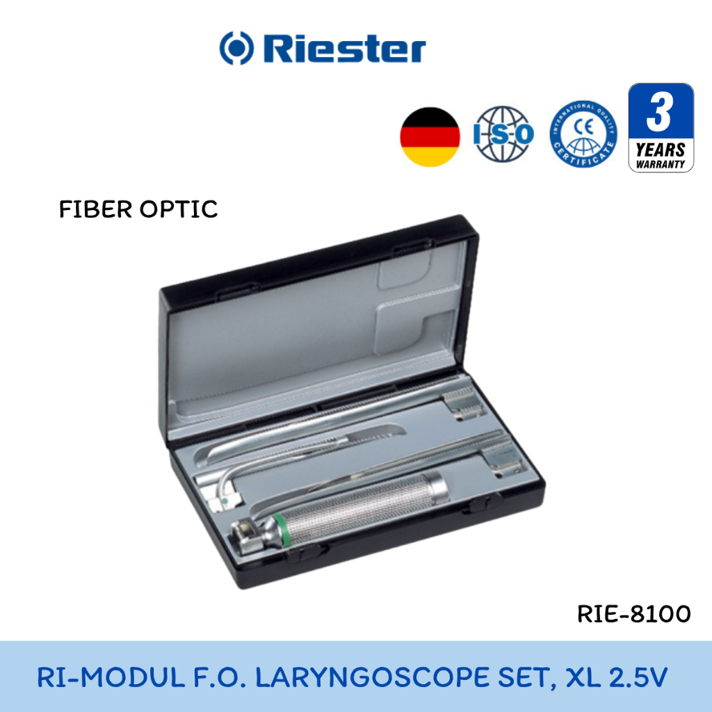 Riester RI-MODUL F.O. LARYNGOSCOPE SET, XL 2.5V  MILLER BLADE NO.2,3,4 เครื่องมือส่องหลอดลม RIE-8100