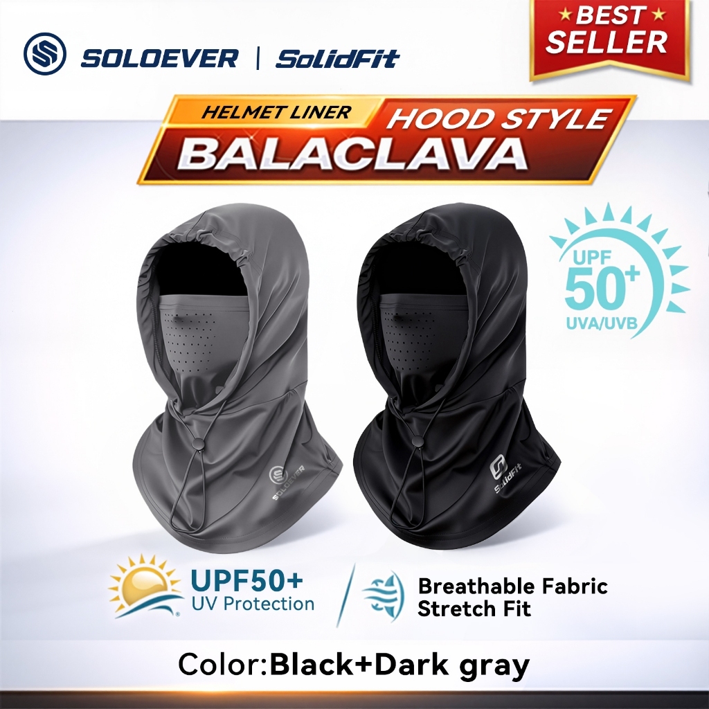 SOLOEVER หน้ากากคลุมศีรษะแบบบาลาคลาวา ป้องกันรังสียูวี UPF50+ ระบายอากาศได้ดี สำหรับขี่มอเตอร์ไซค์หรือกิจกรรมกลางแจ้ง