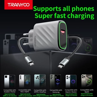 TRANYOO US9GaN ที่ชาร์จเร็วซูเปอร์ 2-in-1มีชิปอัจฉริยะGaNในตัว พร้อมสายข้อมูล Type-C คู่มือ ใช้งานได้กับอุปกรณ์ทุกชนิด