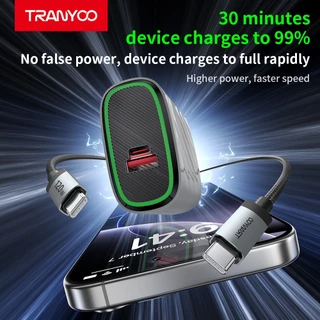 TRANYOO US9GaN ที่ชาร์จเร็วซูเปอร์ 2-in-1มีชิปอัจฉริยะGaNในตัว พร้อมสายข้อมูล Type-C คู่มือ ใช้งานได้กับอุปกรณ์ทุกชนิด