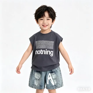 MC243 ชุดแฟชั่นเด็กผู้ชาย 2 ชิ้น เสื้อสีเทา กางเกงยีนส์ ใส่สบาย