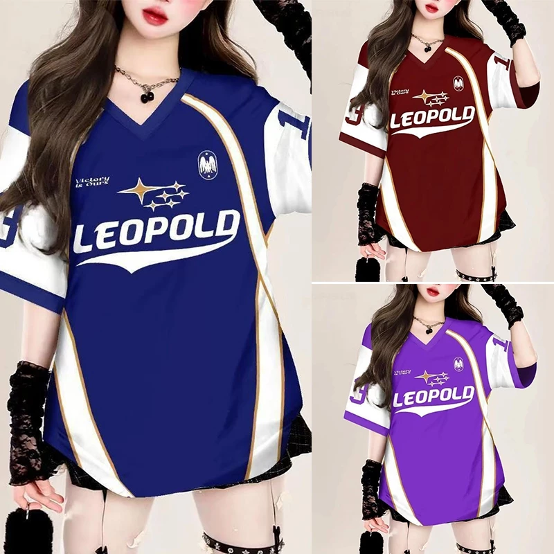 เสื้อยืดเบสบอลคนอ้วนไซส์ใหญ่สำหรับผู้หญิง oversize สกรีนลายเท่ สไตล์​เกาหลี เสื้อโอเวอร์ไซส์กีฬา ฮิปฮอป preppy style 3XL