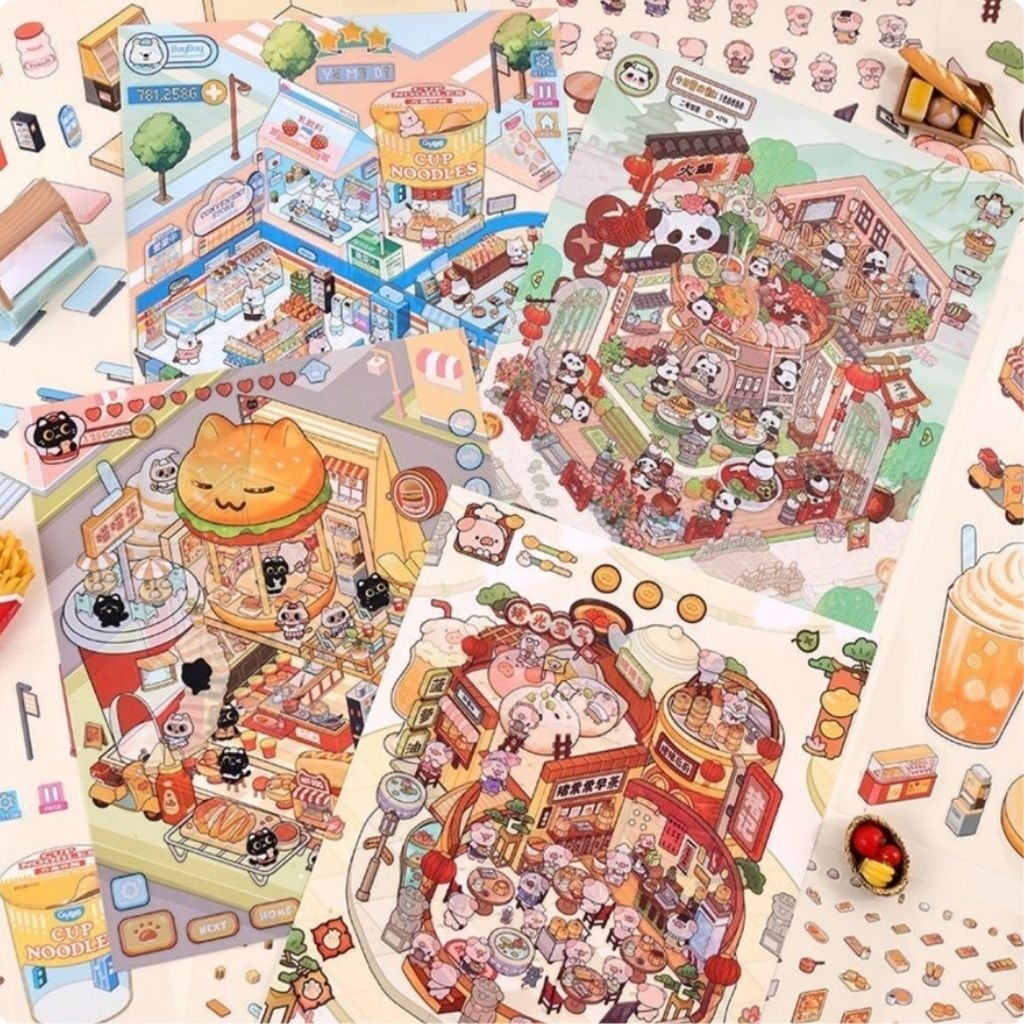 3D Stickers สติ๊กเกอร์สร้างฉากจำลอง Miniature Scene สติ๊กเกอร์ตกแต่ง (ราคาต่อ 1 แผ่น)