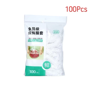 หอ่ พลาสติก 100 ชิ้นฝาครอบอาหารแบบใช้แล้วทิ้งพลาสติกถุงเก็บสดเกรดอาหารผักผลไม้ฝาครอบชามยืดหยุ่นฝาครอบห้องครัว TH
