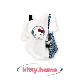 ส่ง24ชั่วโมง✨ เสื้อยืดคู่รัก ลาย Hello Kitty ทรงหลวม คอวงกลม แขนสั้น ผ้าคอตตอน ใส่สบาย ไซส์ M-3XL