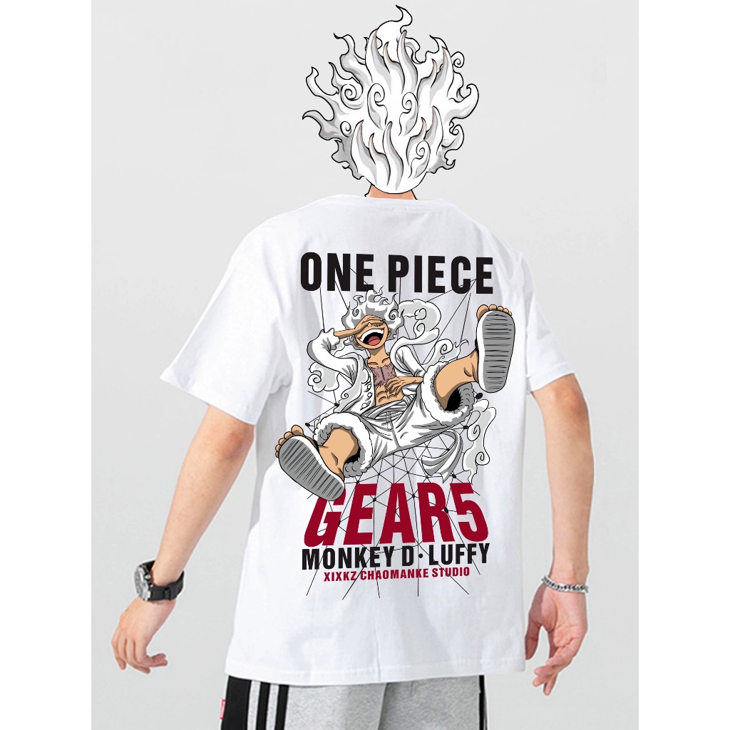 เสื้อยืดคอกลม-แขนสั้น  oversize พิมพ์ลาย "OnePiece Luffy" เสื้อยืดผู้ชายเท่ๆ tshirt men สตรีทแฟชั่น สีขาว-สีดำ