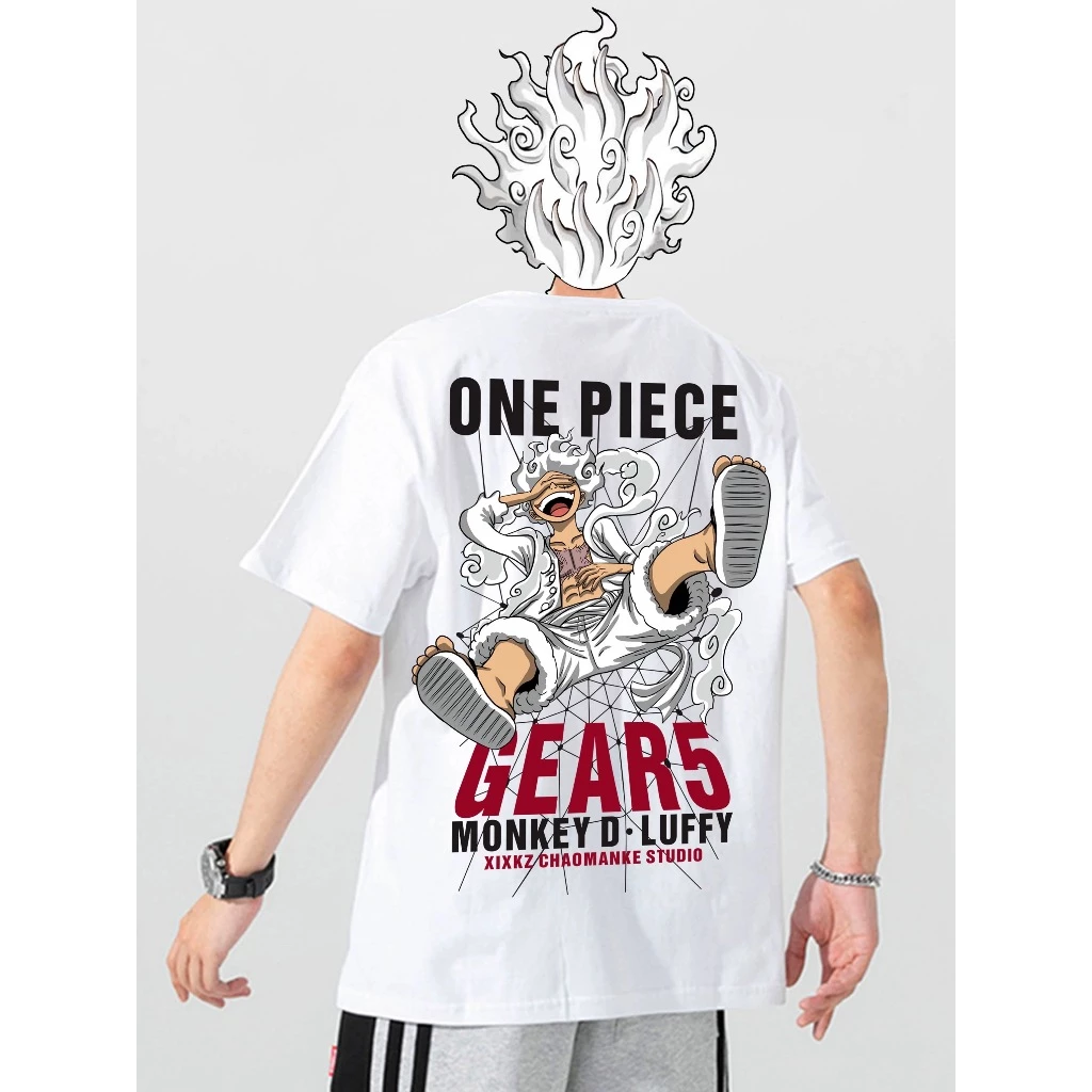 เสื้อยืดคอกลม-แขนสั้น oversize พิมพ์ลาย "OnePiece Luffy" เสื้อยืดผู้ชายเท่ๆ tshirt men สตรีทแฟชั่น สีขาว-สีดำ