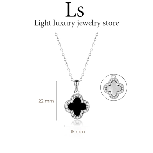 LS jewelry ✨ สร้อยคอรูปใบโคลเวอร์สี่แฉก สร้อยคอเงิน  สร้อยค ทองคำขาว  สามารถสวมใส่ได้ทั้งสองด้าน