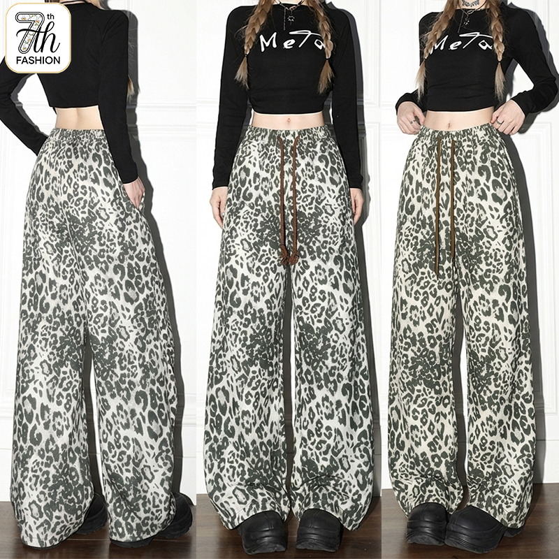 S-5XL กางเกงยีนส์ทรง Straight ลายเสือดาวสีขาว เอวยืด สไตล์เกาหลี ดูทันสมัย ใส่ไปเที่ยวหรือใส่ก็เก๋