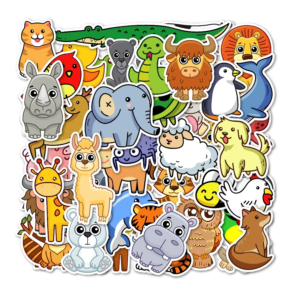 สติกเกอร์สัตว์สำหรับเด็ก 50-100 ชิ้น, สติกเกอร์ขวดน้ำน่ารักสำหรับเด็ก กันน้ำ, ไวนิลแล็ปท็อปเด็กสติกเกอร์แพ็ค, รางวัลห้อง
