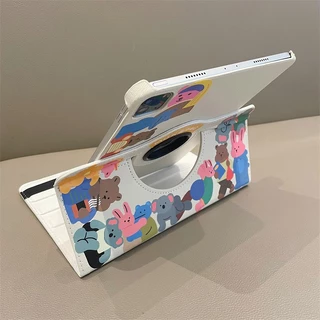 ขาตั้งหมุนได้ 360 องศา เคสแท็บเล็ตหนังแบบฝาพับ สติกเกอร์แฟชั่น Samsung Tab A11 A9 A8 A7 A 2019 + S6 S7 S8 S9 FE S10 Lite