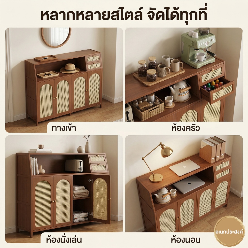 ตู้ไซด์บอร์ด เคาน์เตอร์บาร์กาแฟ วัสดุไม้แท้แบบหลายชั้น รองรับน้ำหนักได้สูงสุด50 กิโลกรัม มีให้เลือกหลากหลายขนาด รูปที่ 2