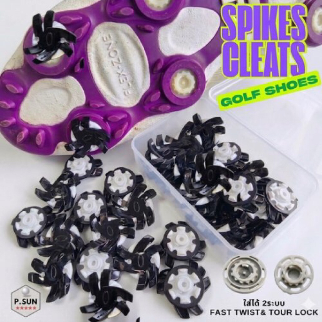 ปุ่มรองเท้ากอล์ฟ 14-20 pcs. ใส่ได้ 2ระบบ spikes cleats golf shoes fast twist & tour lock insert  system (black white)