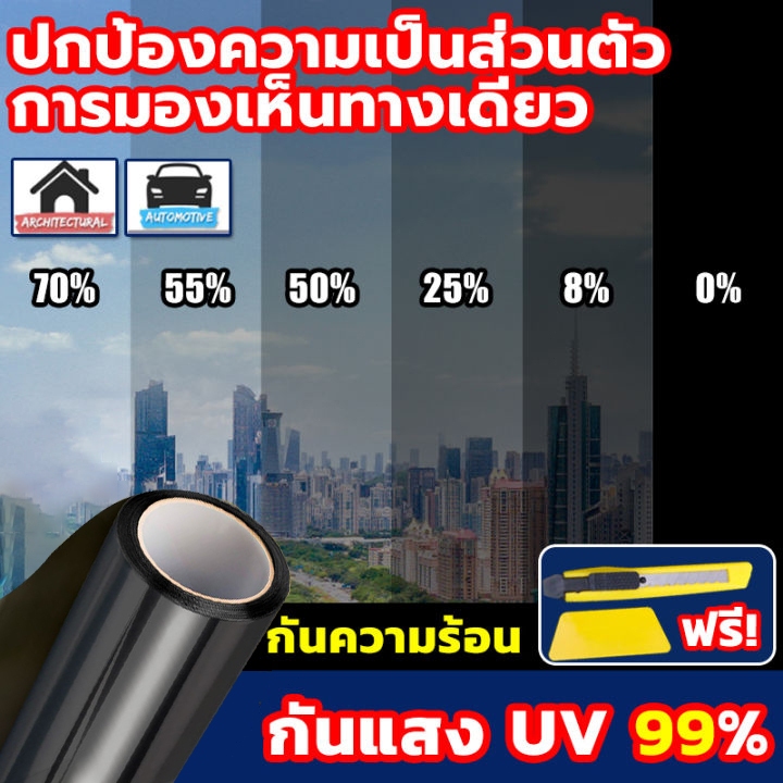 ฟิล์มกรองแสงดำ 2 เมตร | ฟิล์มติดกระจก รถยนต์/อาคาร | กันความร้อน UV99% | ฟิล์มคาร์บอน
