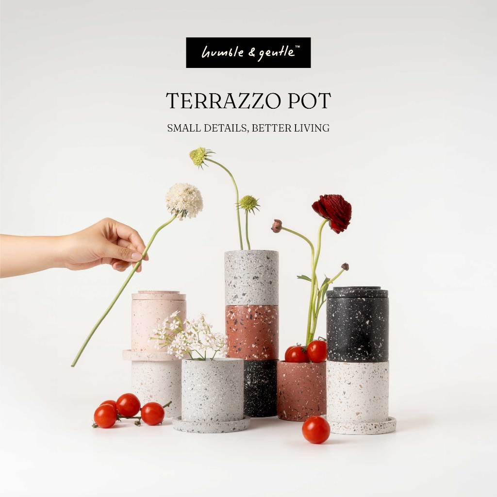 Humble&Gentle Terrazzo Pot + Lid -ถ้วยอเนกประสงค์ปูนขัด Terrazzo – งานแฮนด์เมด ตกแต่งบ้าน และของขวัญ