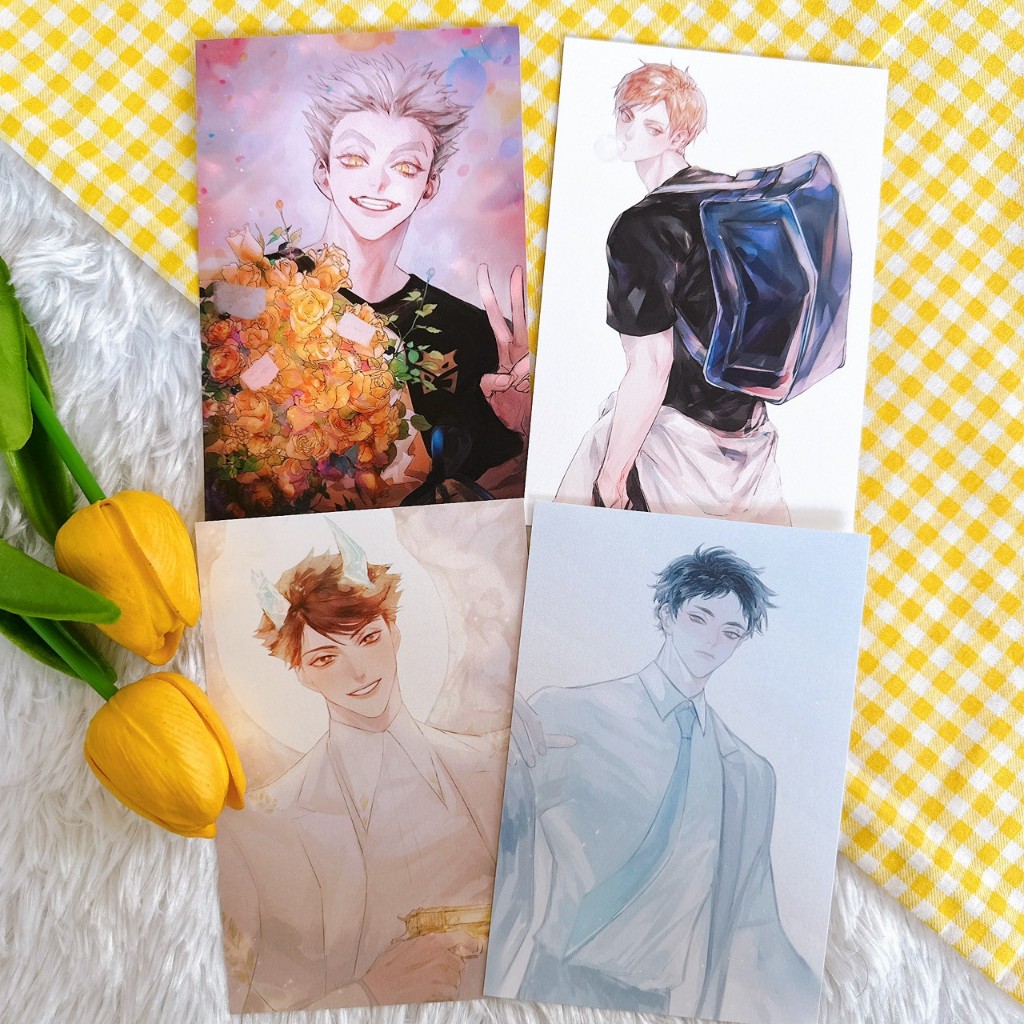 (✅พร้อมส่ง) Postcard Bokuto Akaashi Oikawa Futakuchi : Haikyuu! (เซ็ต 4ใบ)