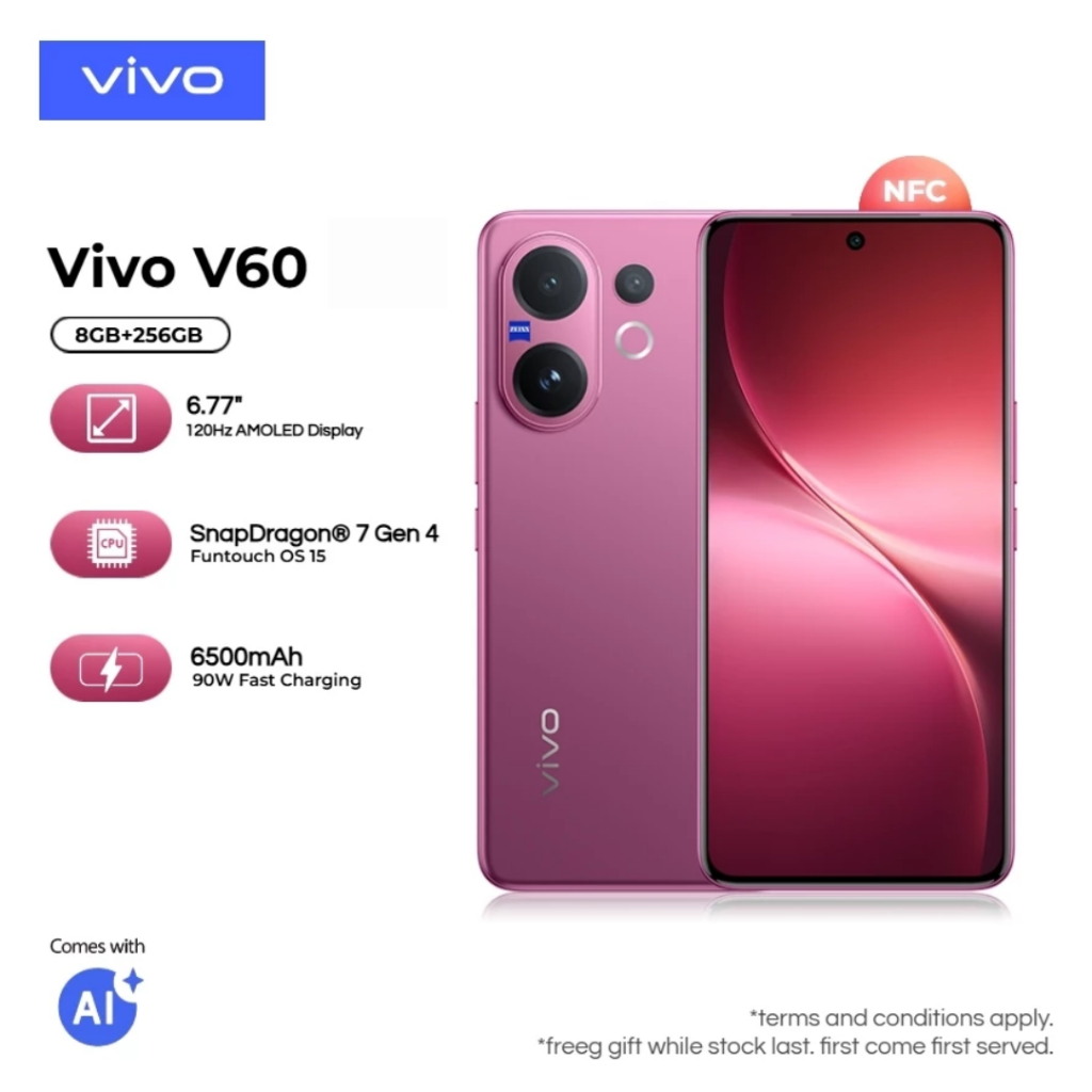 V60 5G 8/256GB สินค้าใหม่ เครือ่งศูนย์ รับประกันศูนย์วีโว่ประเทศไทย