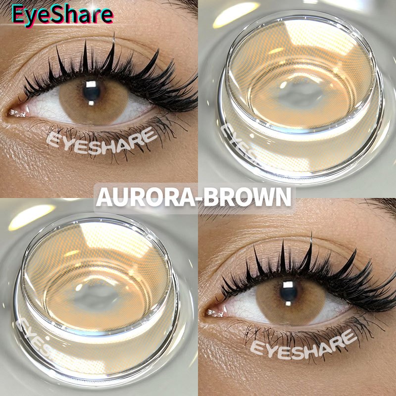 Eyeshare 1 คู่คอนแทคเลนส์สี มีค่าสายตา 0.00~-6.00 AURORA สีน้ำตาล ปริมาณน้ำ 38% Contact Lens 14.2mm