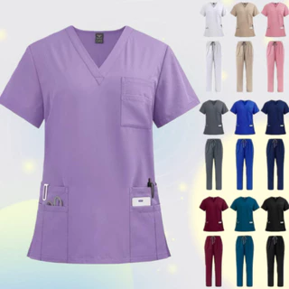 เสื้อ+กางเกงNew Scrub ชุด Unisex ผู้ชายและผู้หญิง Quick-Drying เสื้อยืดผ่าตัดเสื้อผ้าช่องปากพยาบาลหมอเสื้อผ้าทํางานสัตว์