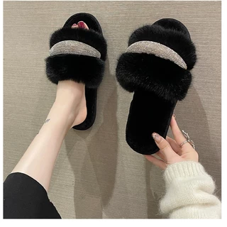 🎀สินค้าใหม่🎀รองเท้าสลิปเปอร์แต่งเพชร รองเท้าแตะใส่ในบ้าน ผ้าขนนุ่มใส่สบาย รุ่น SH-1-39