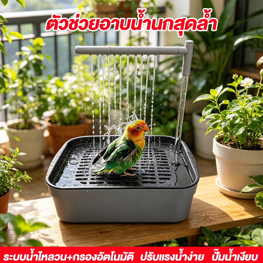 เครื่องอาบน้ำนกอัจฉริยะ รุ่นใหม่ล่าสุด น้ำวนอัตโนมัติ กรองน้ำสะอาด ปรับแรงน้ำได้ ปลอดภัยสำหรับนกเล็ก