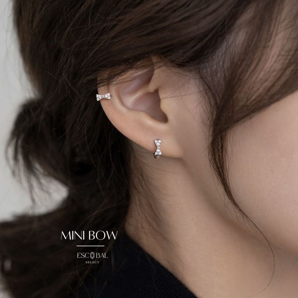 ESCOBAL ต่างหูเงินแท้ Mini Bow ต่างหูผู้หญิง ต่างหูแฟชั่น ตุ้มหูเพชร ต่างหูแบบสบาย ต่างหูรูปโบว์