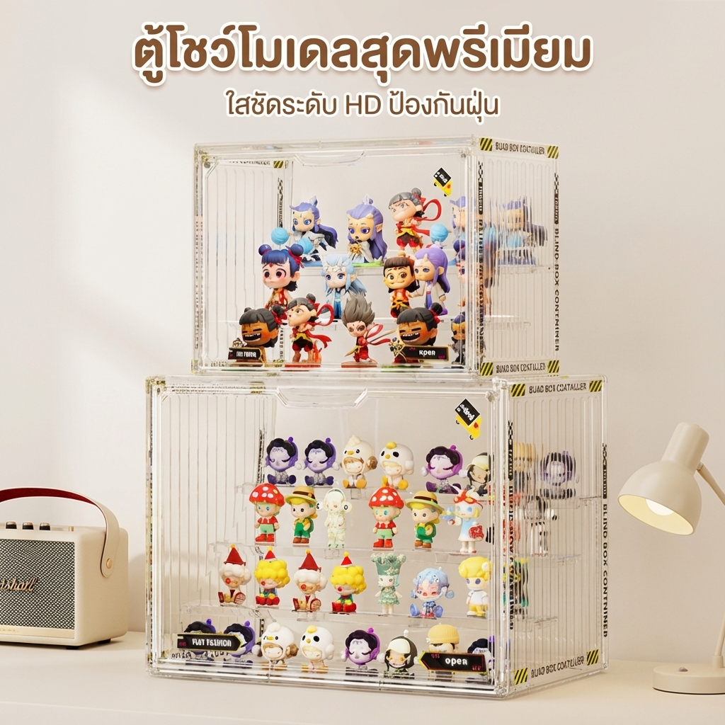 กล่องเก็บตุ๊กตา PopMart อะคริลิค แม่เหล็ก ป้องกันฝุ่น โปร่งใส วางซ้อนได้ ตู้แสดงตุ๊กตาไม่ขัดสี