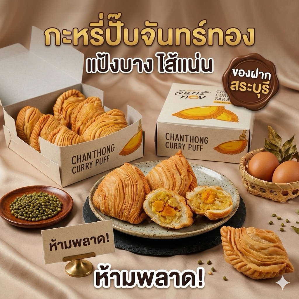 กะหรี่ปั๊บจันทร์ทอง กด 10 ชิ้นถูกมาก!!!! ส่งฟรี!! แป้งบาง ไส้แน่น กะหรี่ปั๊บสระบุรี 10 ชิ้น/กล่อง