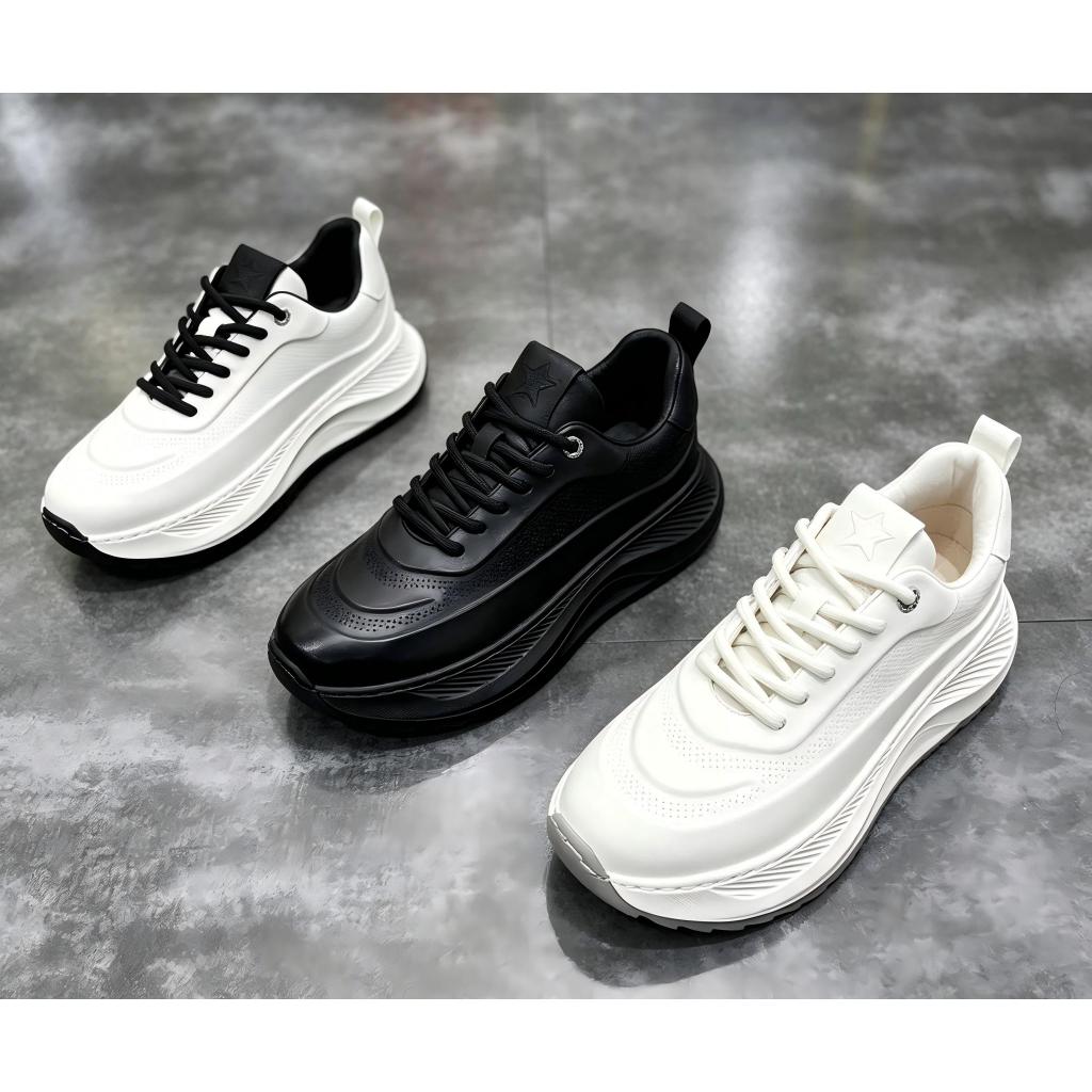 Size 39-45 Menshoes รุ่น Z32 (เท้าอวบ +1 ไซส์) รองเท้าผ้าใบผู้ชาย แบบลำลอง งานหนังนิ่ม ทรงเท่ห์ เสริมสน 5 ซม