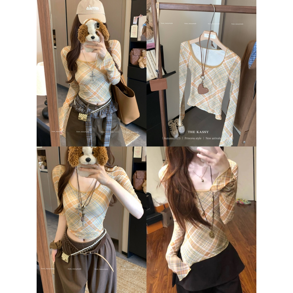 เสื้อแขนยาว เสื้อยืดผู้หญิง รัดรูปผอม ใส่ได้ทุกวัน เซ็กซี่ ระบายอากาศดี สไตล์Y2K #222432