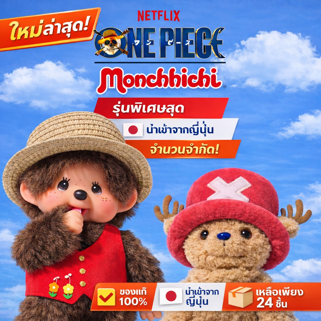 🏴‍☠️Monchhichi x Netflix ONE PIECE ลูฟี่ ลิขสิทธิ์แท้ ตุ๊กตาคอลแลปสุดพิเศษ สายสะสมห้ามพลาด พร้อมส่ง✨