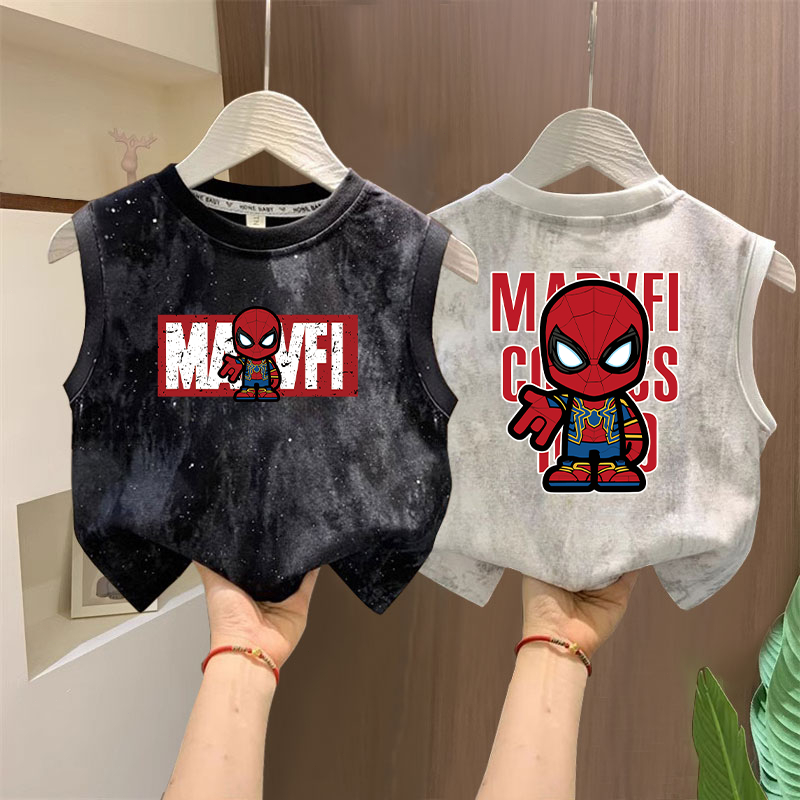 พร้อมส่ง ส่งจากไทย COD ผ้าฝ้าย100% เสื้อกล้ามเด็ก Spider-Man ลวดลายการ์ตูน มัดย้อม เสื้อกั๊ก แฟชั่น นุ่มสบาย 3-12ปี ราคา ถูกที่สุด ดีลบีเคเค แกลเลอรีภาพที่ 6