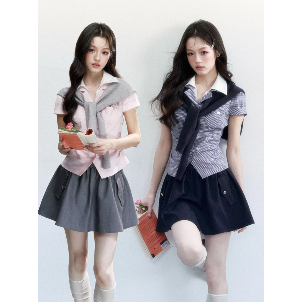 Fragile heart, a preppy style shirt with a fitted waist, plaid collar