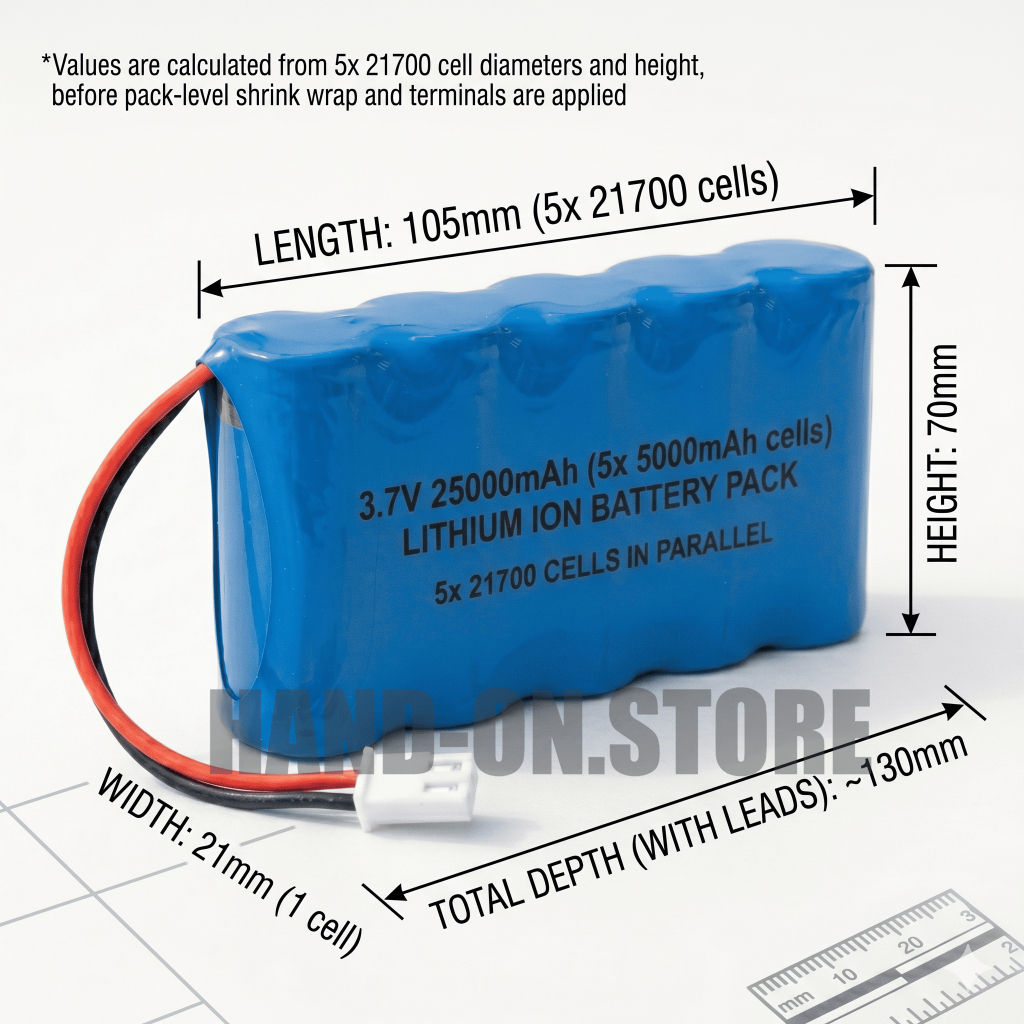 แบตเตอรี่ แพ็ค 3.7V 25000mAh Lithium-ion BATTERY PACK (5x 21700) พร้อม BMS ป้องกัน ในตัว