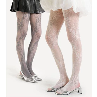 แฟชั่นสีทึบลูกไม้ Fishnet ถุงน่องถุงน่องสตรีสไตล์โลลิต้าญี่ปุ่น