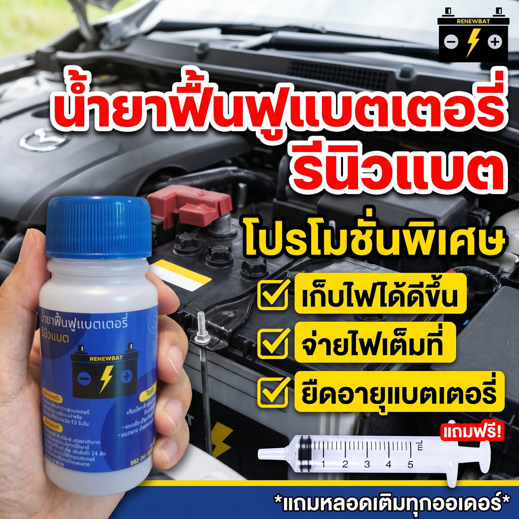 Renewbat น้ำยาฟื้นฟูแบตรถยนต์ ช่วยดูแลแบตเก่า เหมาะสำหรับรถทุกประเภท #38