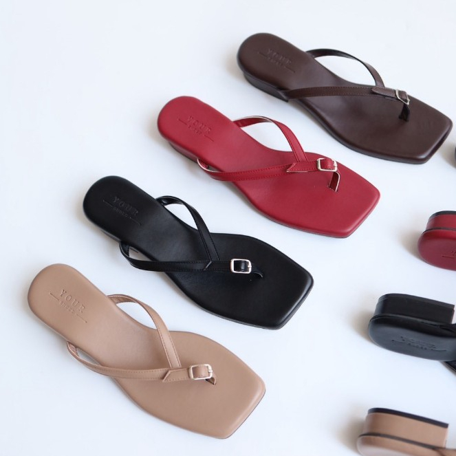 YOURSHOES Z22 (เท้าอวบ เท้ายาว +1ไซส์*) / รองเท้าส้นสูง 1นิ้ว รองเท้าหูหนีบ รองเท้าหนังนิ่ม