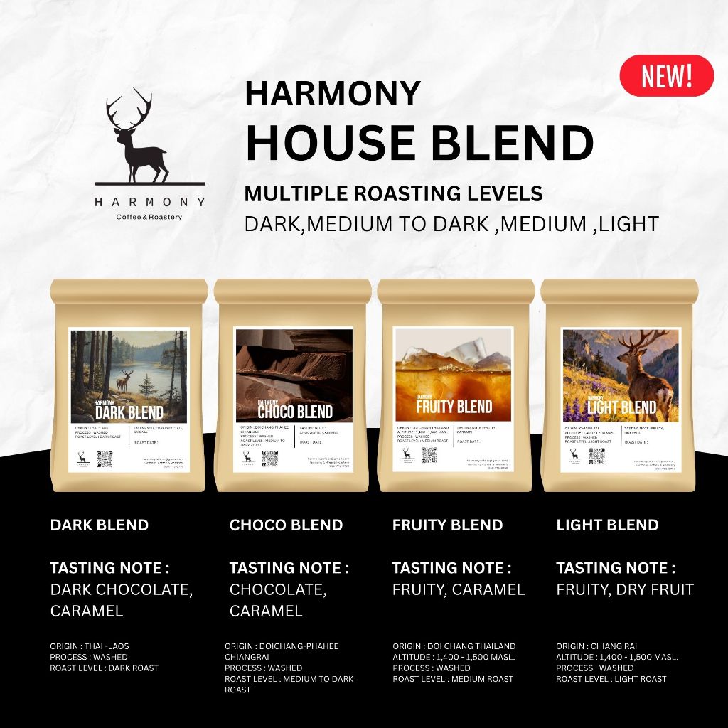 High Quality Commercial Grade : Harmony House Blend | เมล็ดกาแฟคั่วคุณภาพสูง